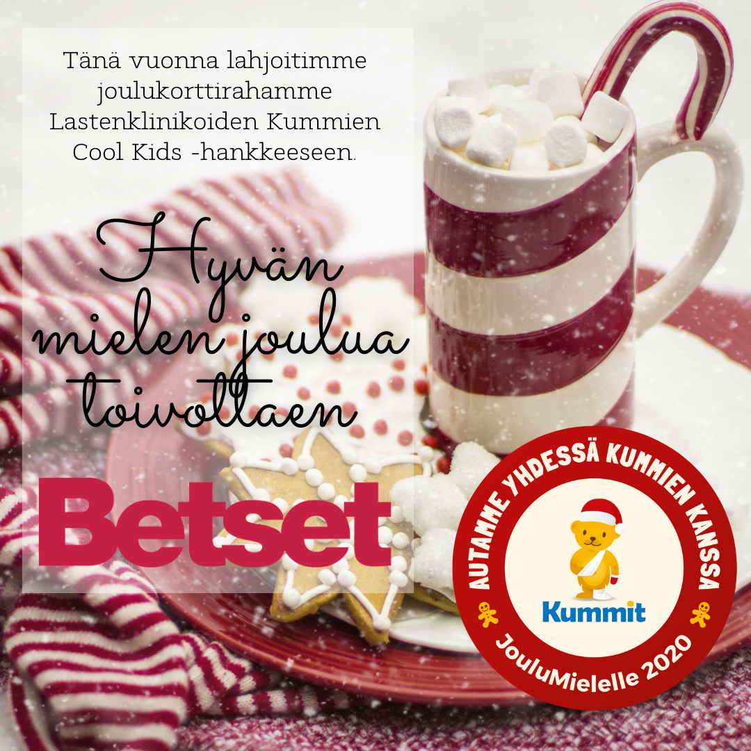 Tänä vuonna lahjoitimme joulukorttirahat Lastenklinikoiden Kummien Cool Kids -hankkeeseen.